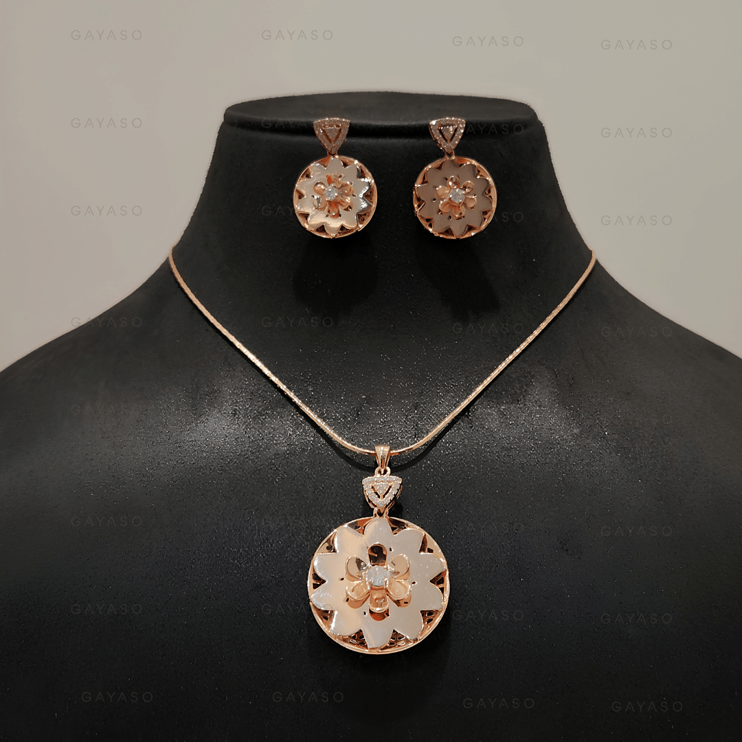 Floral Diamond Pendant And Earrings Set For Women