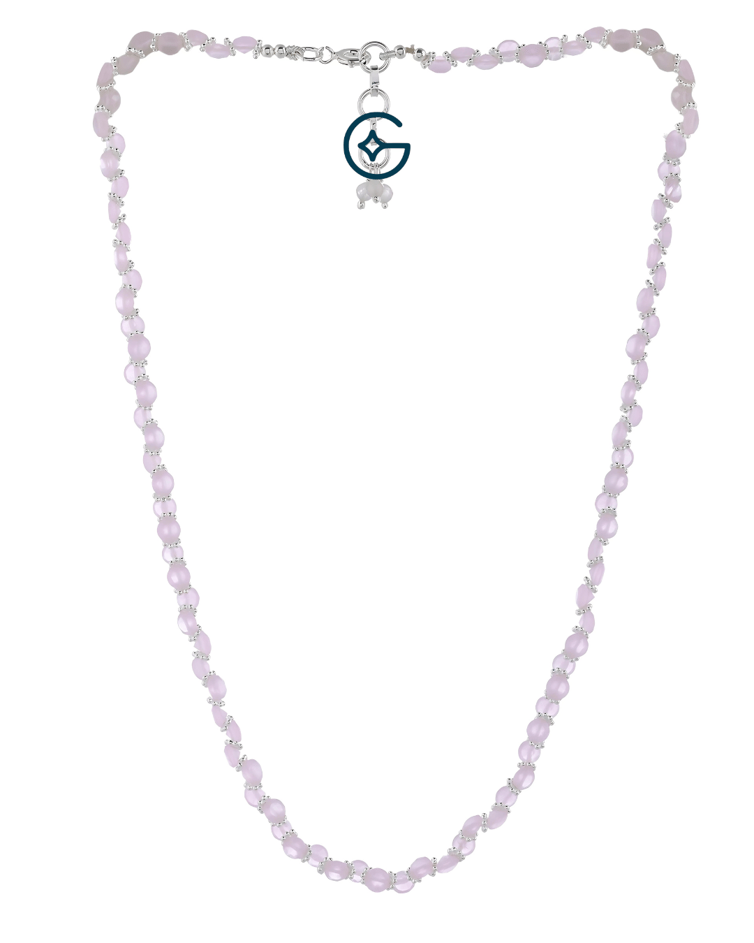 Pink Quartz Gemstone Necklace In 925 Silver