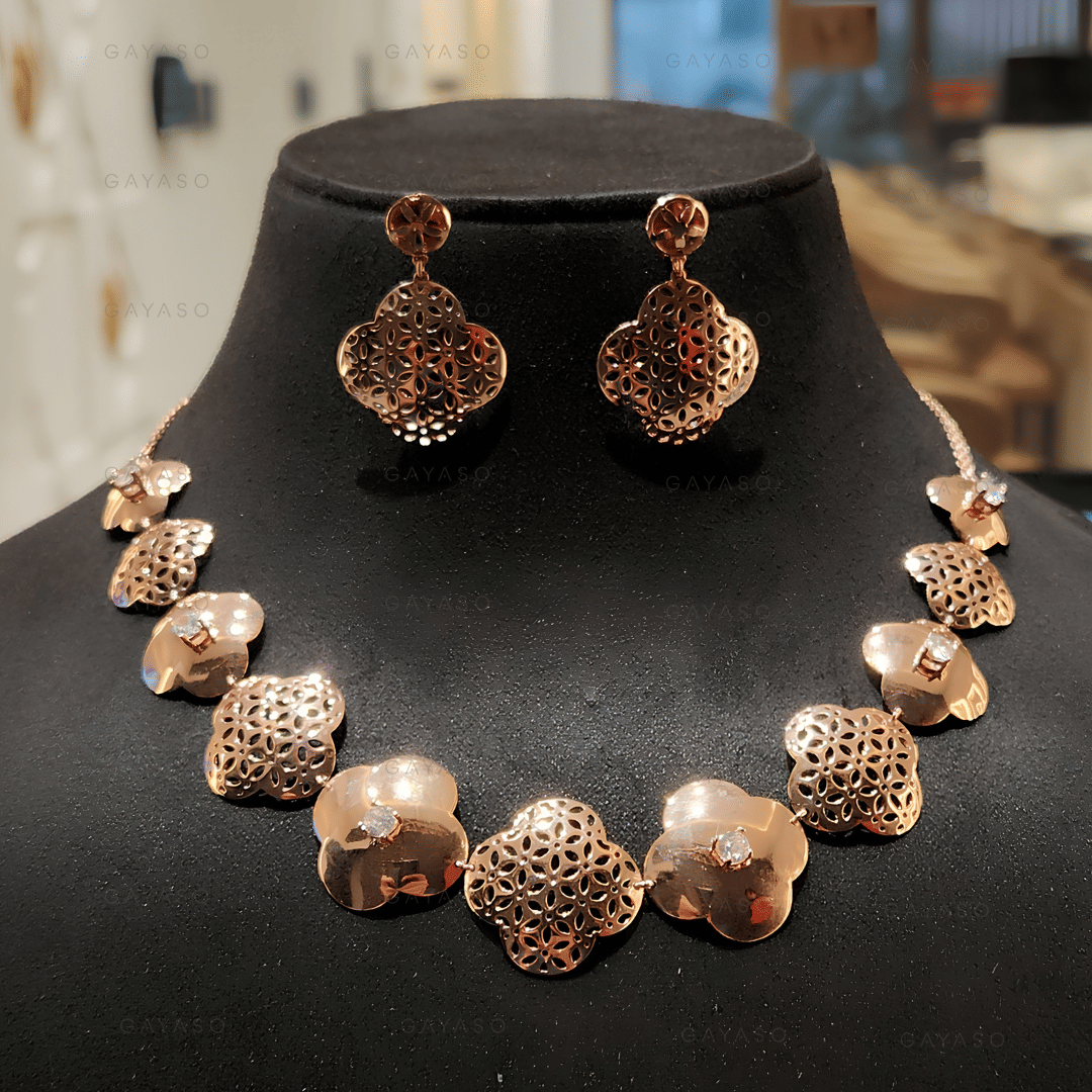 925 Silver Floral Necklace And Earrings Wedding Jewellery Set