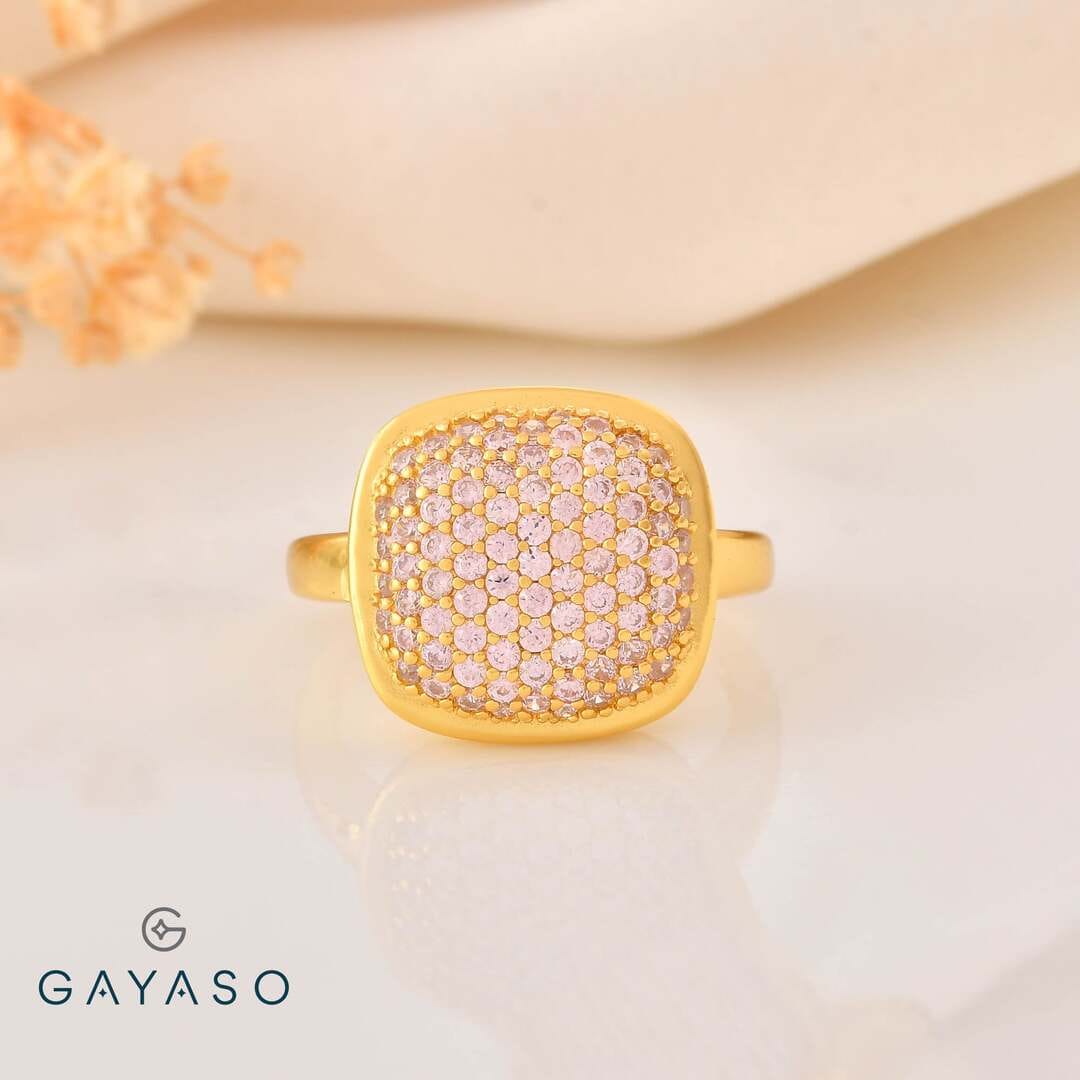 Pink Cubic Zirconia Statement Ring In Gold Yellow Silver