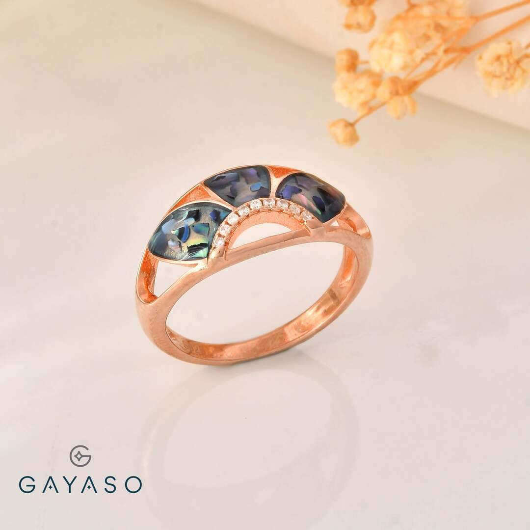 Blue Shell Design 925 Silver Band Ring For Women